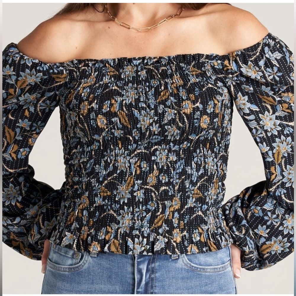 NWOT American Tall Floral Balloon Sleeve Blouse Size ST